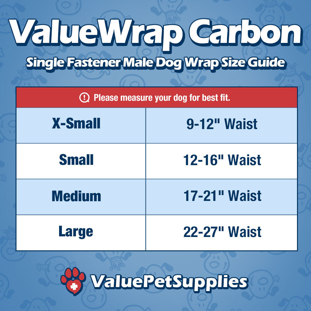 ValueWrap Male Wraps, Disposable Dog Diapers, Carbon, 1-Tab Extra Small, 144 Count - Activated Charcoal, Snag-Free Fastener, Leak Protection, Wetness Indicator 