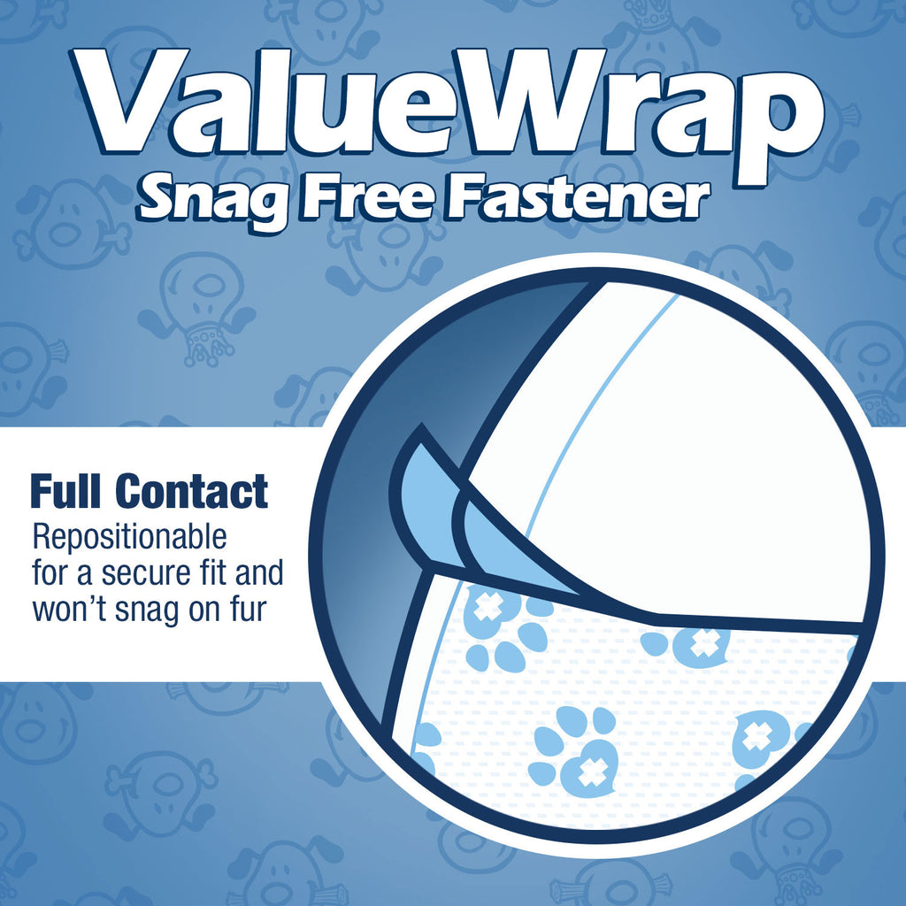 ValueWrap Male Wraps, Disposable Dog Diapers, 1-Tab X-Small, 288 Count BULK PACK - Snag-Free Fastener, Leak Protection, Wetness Indicator 